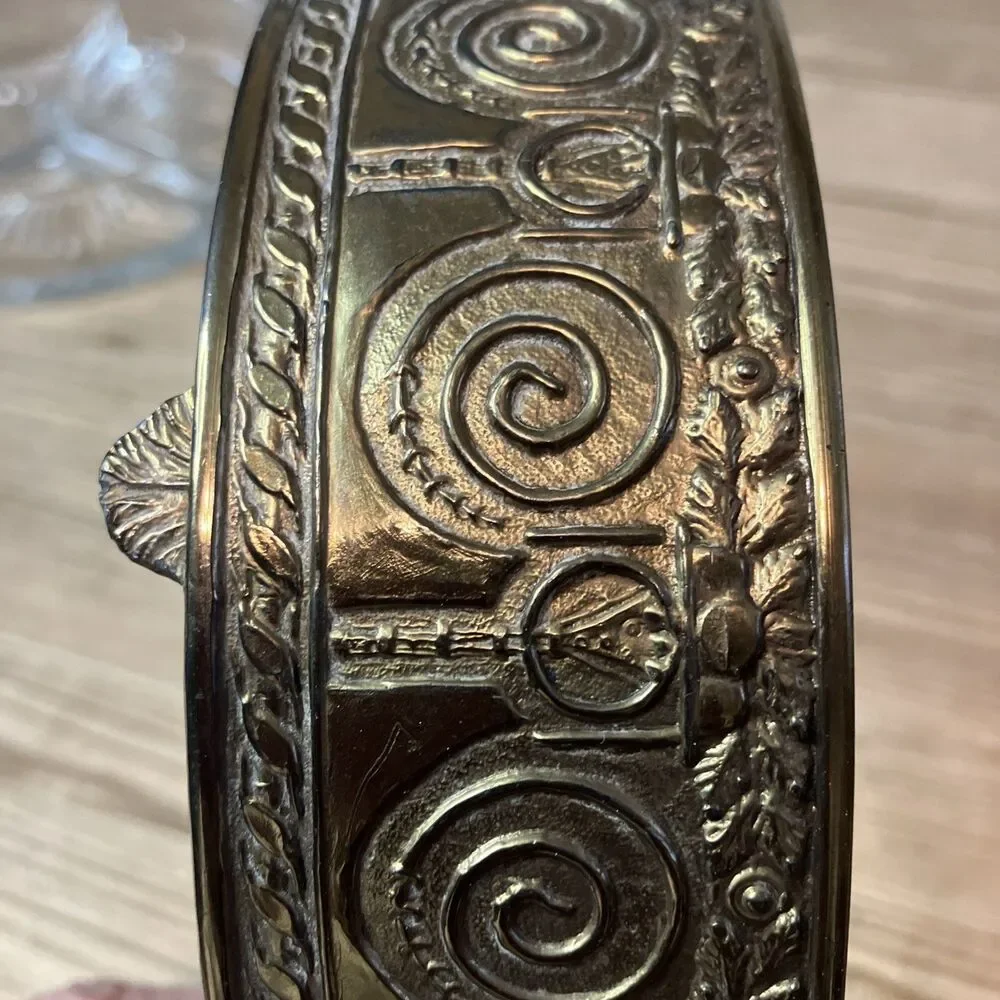 VINTAGE P.N.C.W USA DIVIDED BRASS GLASS INSERT CANDY DISH HOLLYWOOD REGENCY 1930